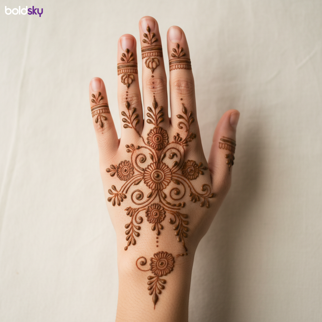 Back of right hand floral vine mehndi