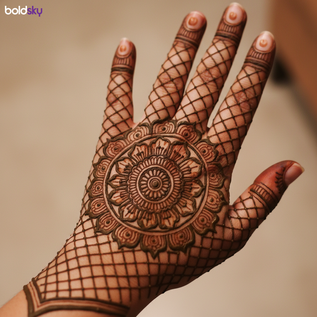 Left hand back mandala jaali mehndi
