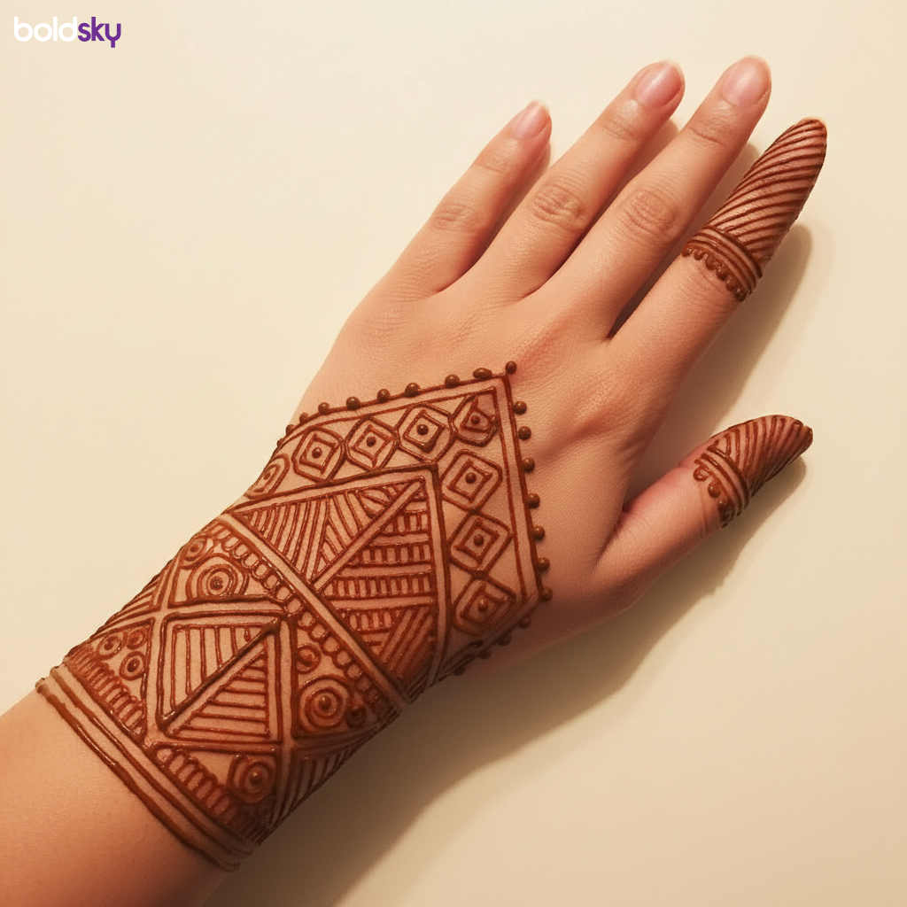 Left hand back geometric mehndi bands