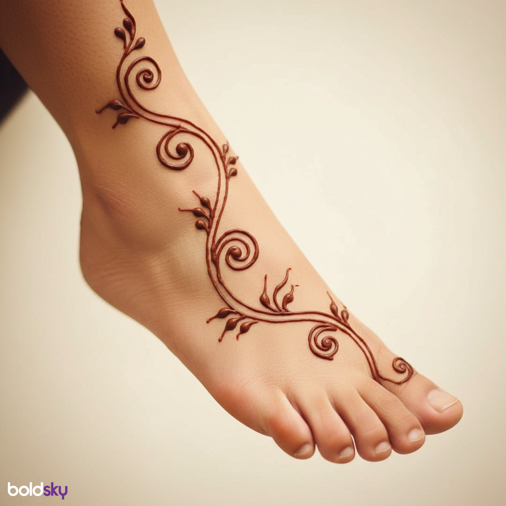 Right foot simple elegant vine mehndi.