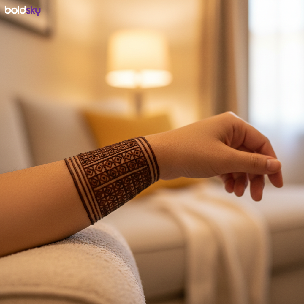 Left forearm band style mehndi design