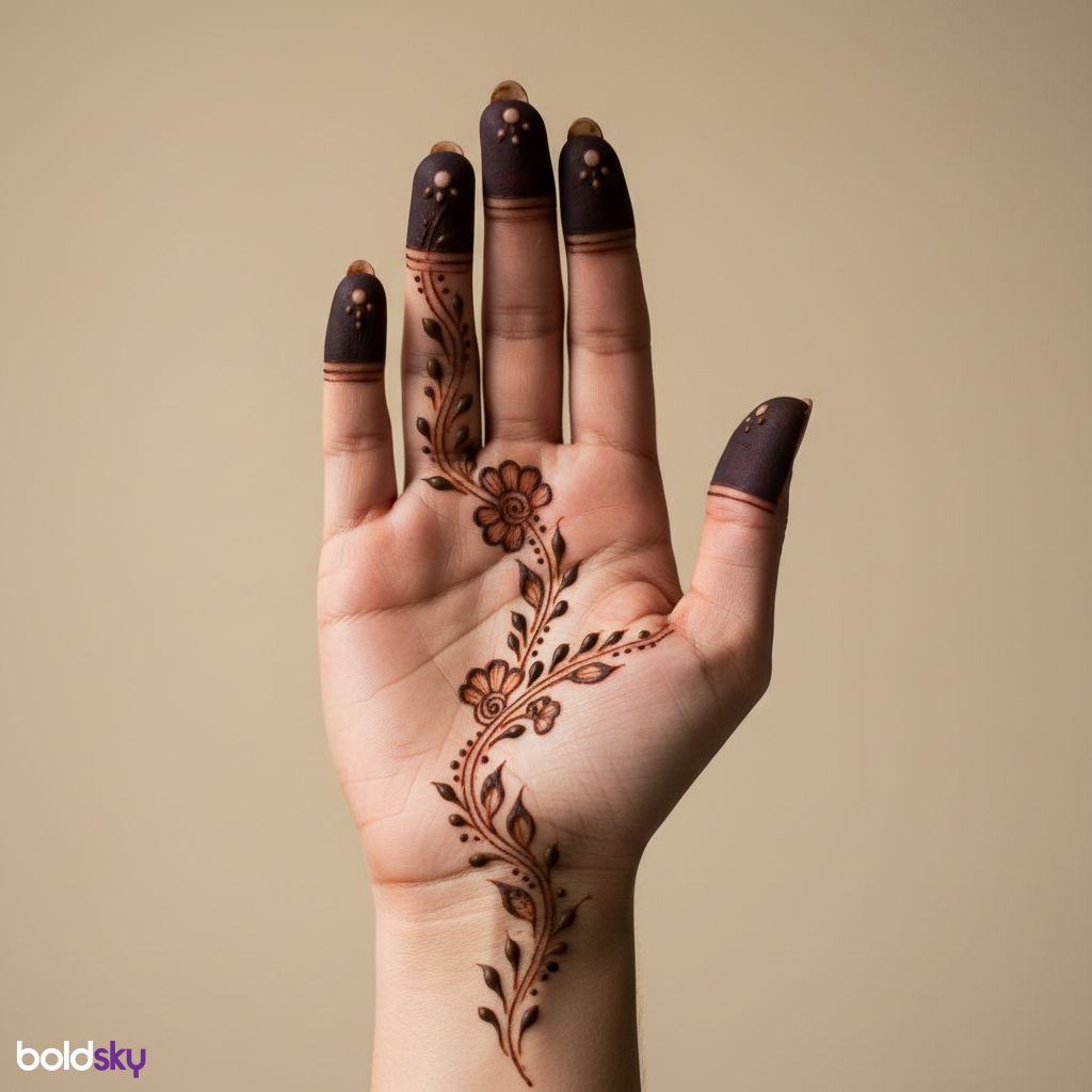 Right palm easy floral vine mehndi