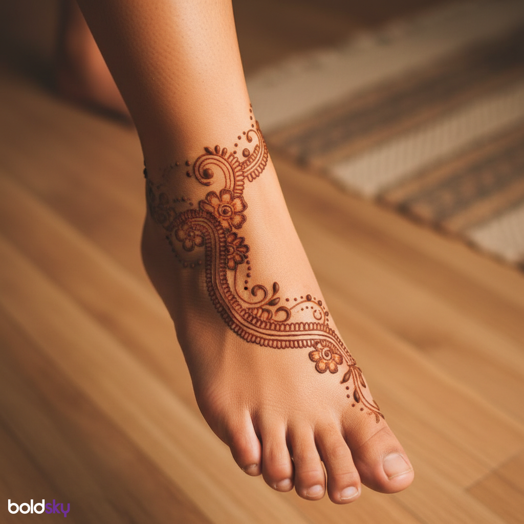 Right foot easy ankle chain mehndi