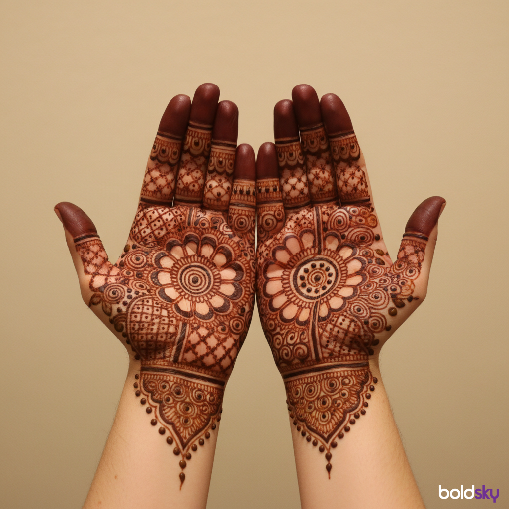 Palms full hand engagement mehndi.