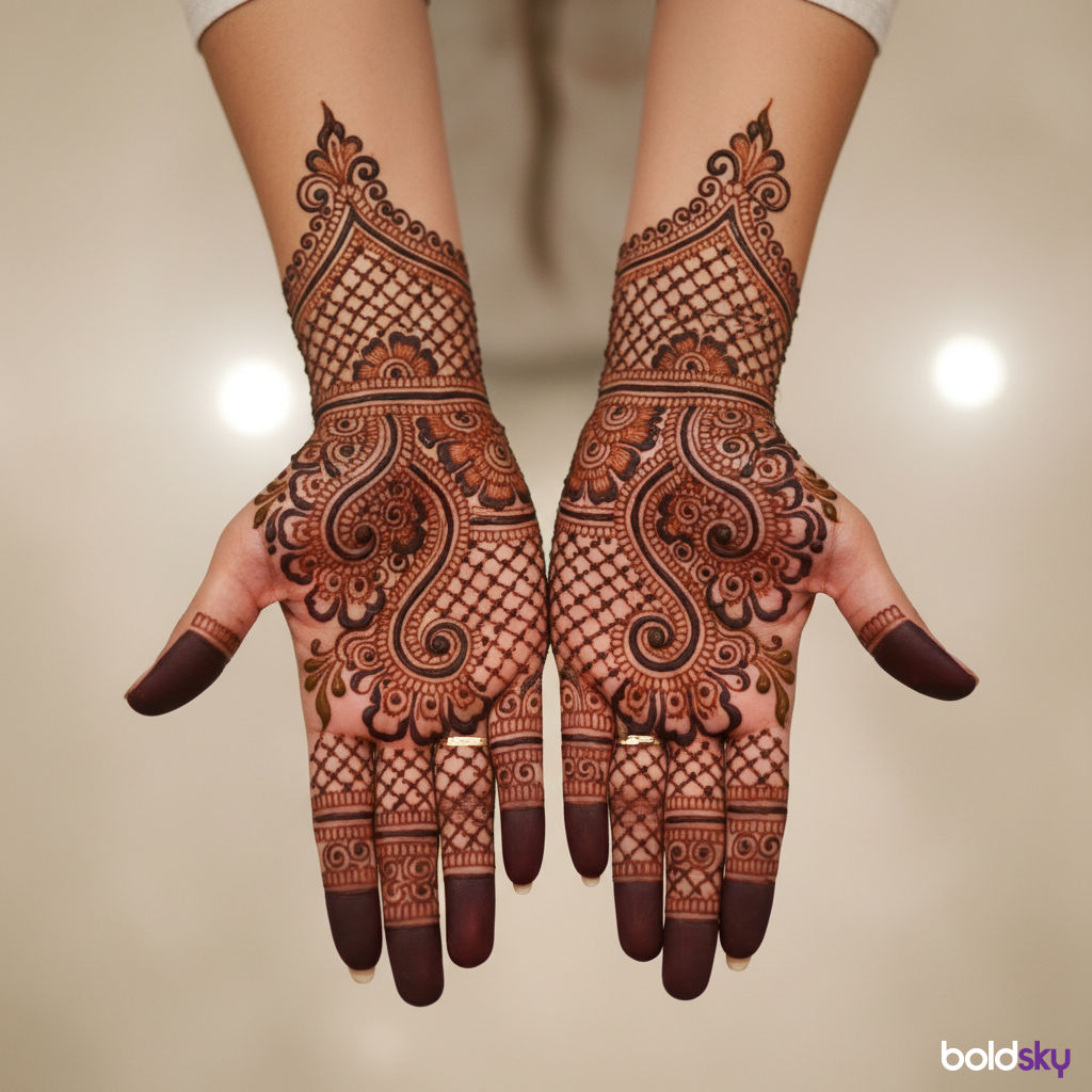 matching front hand engagement mehndi designs