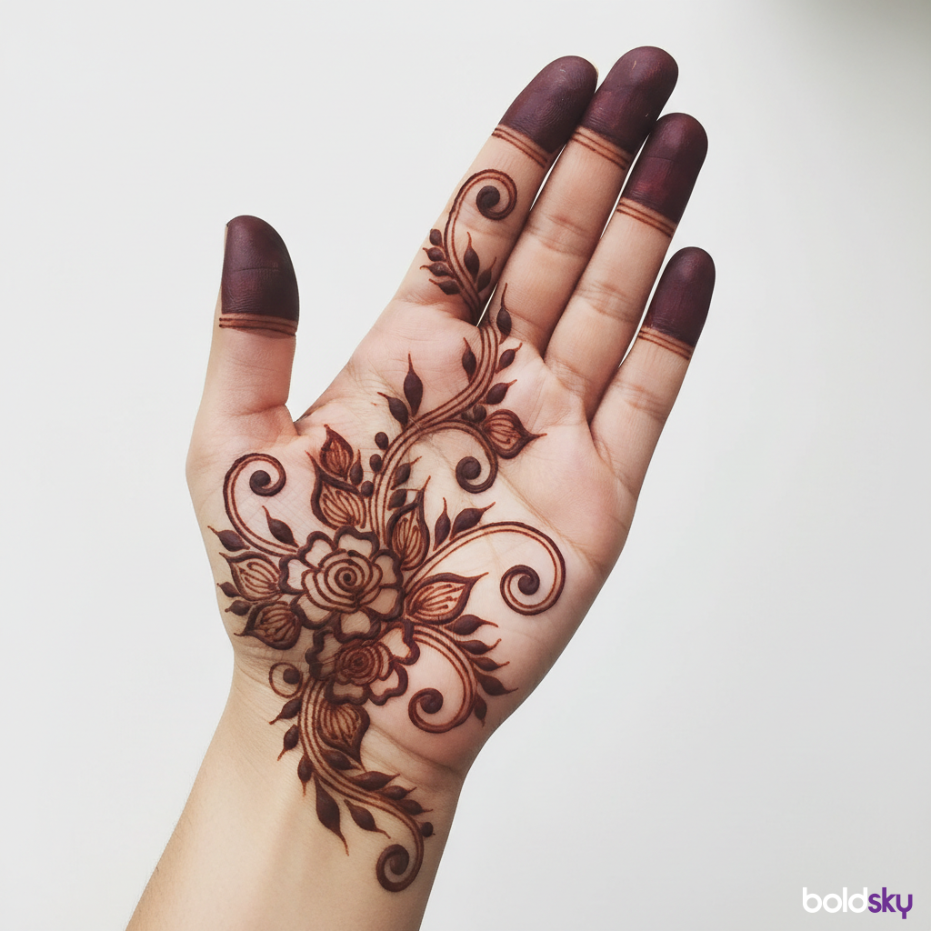 left palm contemporary floral mehndi design