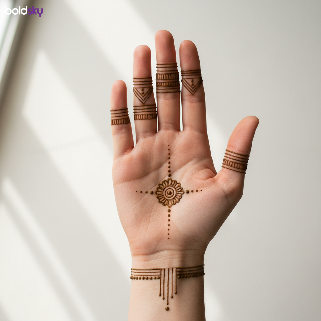 Right hand minimalist geometric mehndi design