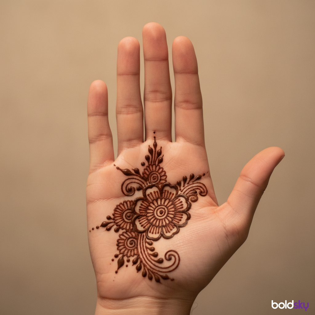 Right front hand simple floral mehndi.