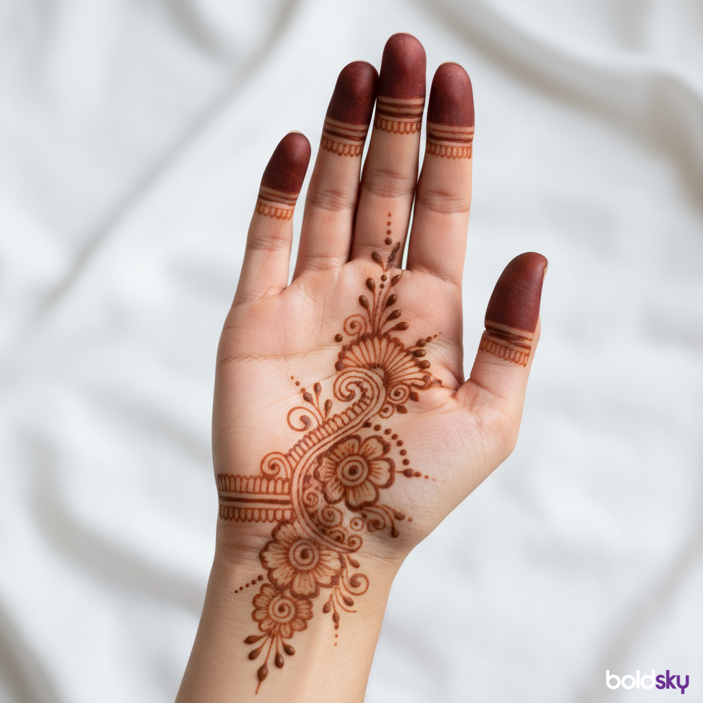 Right front hand delicate vine mehndi.