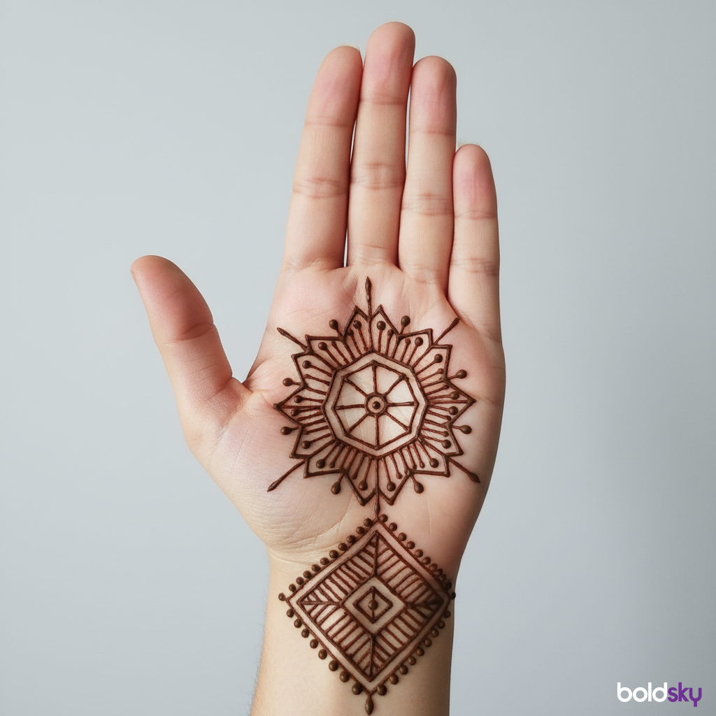 Left front hand geometric simple mehndi.