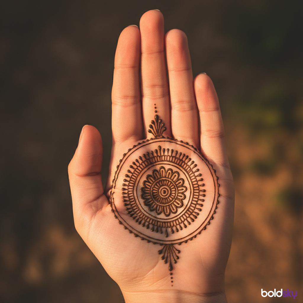 Left front hand simple mandala mehndi.