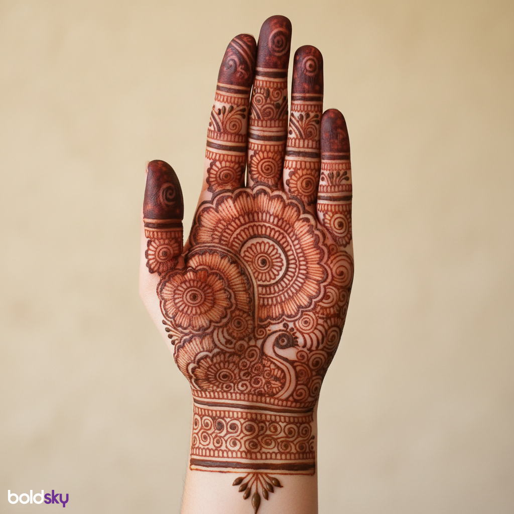 Left hand palm traditional mandala mehndi.