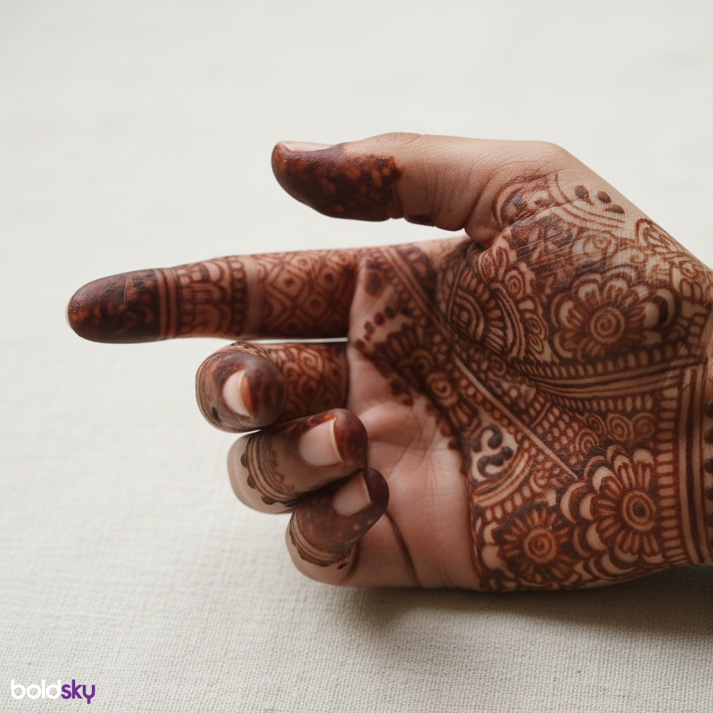 Right hand fingers wrist jaali mehndi.
