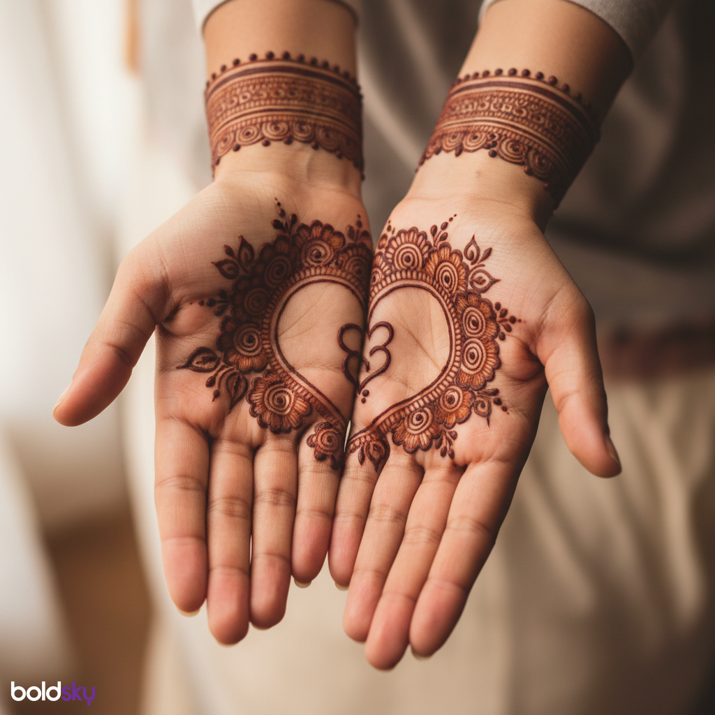 Both palms interlocking heart mehndi design.