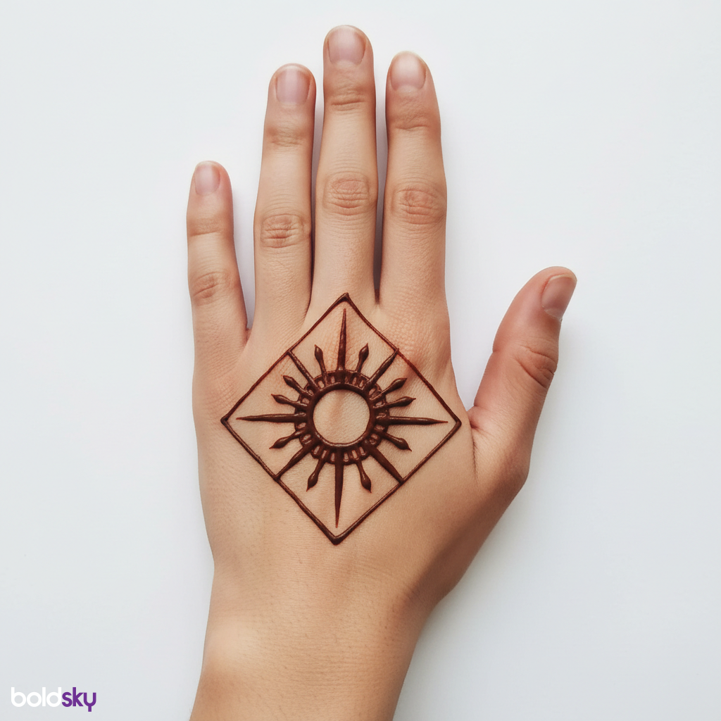 Left back hand minimalist mandala mehndi