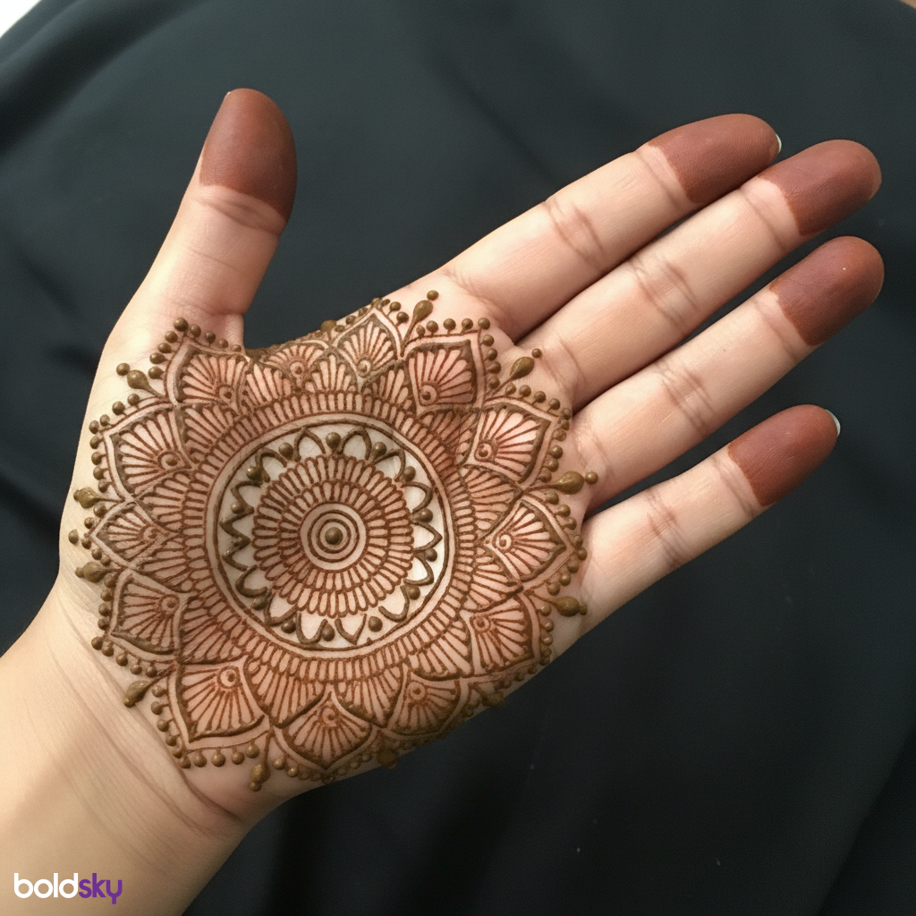 Front of left hand mandala mehndi design.