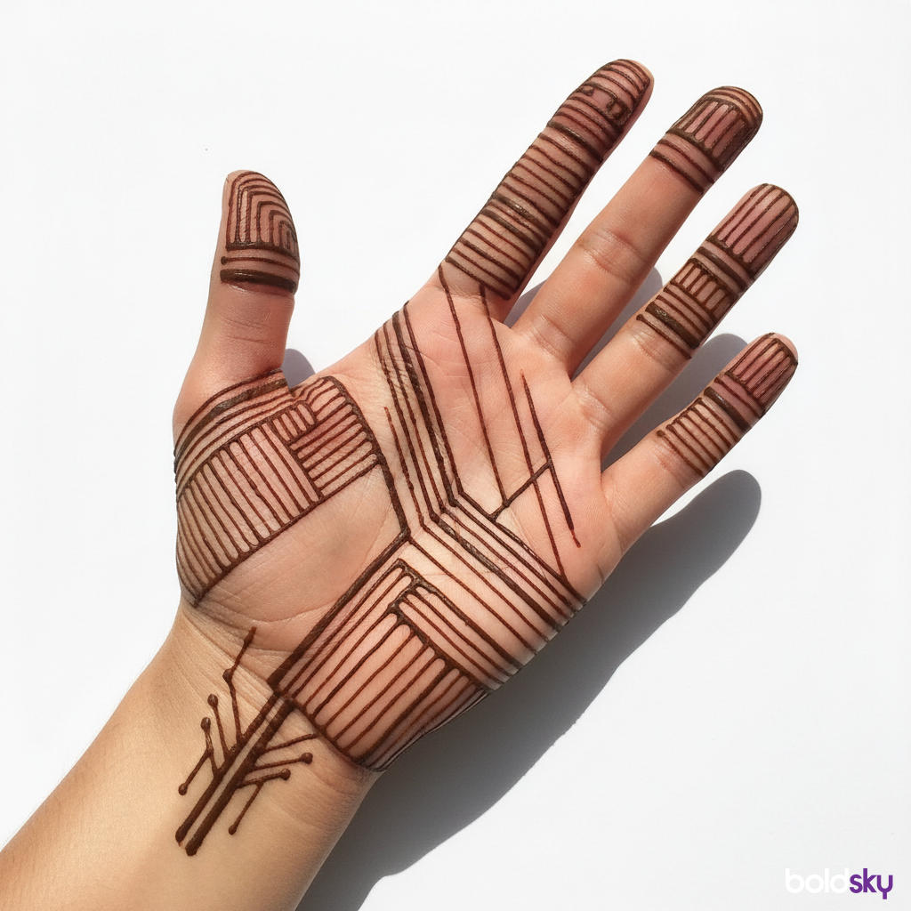Left hand palm modern geometric mehndi