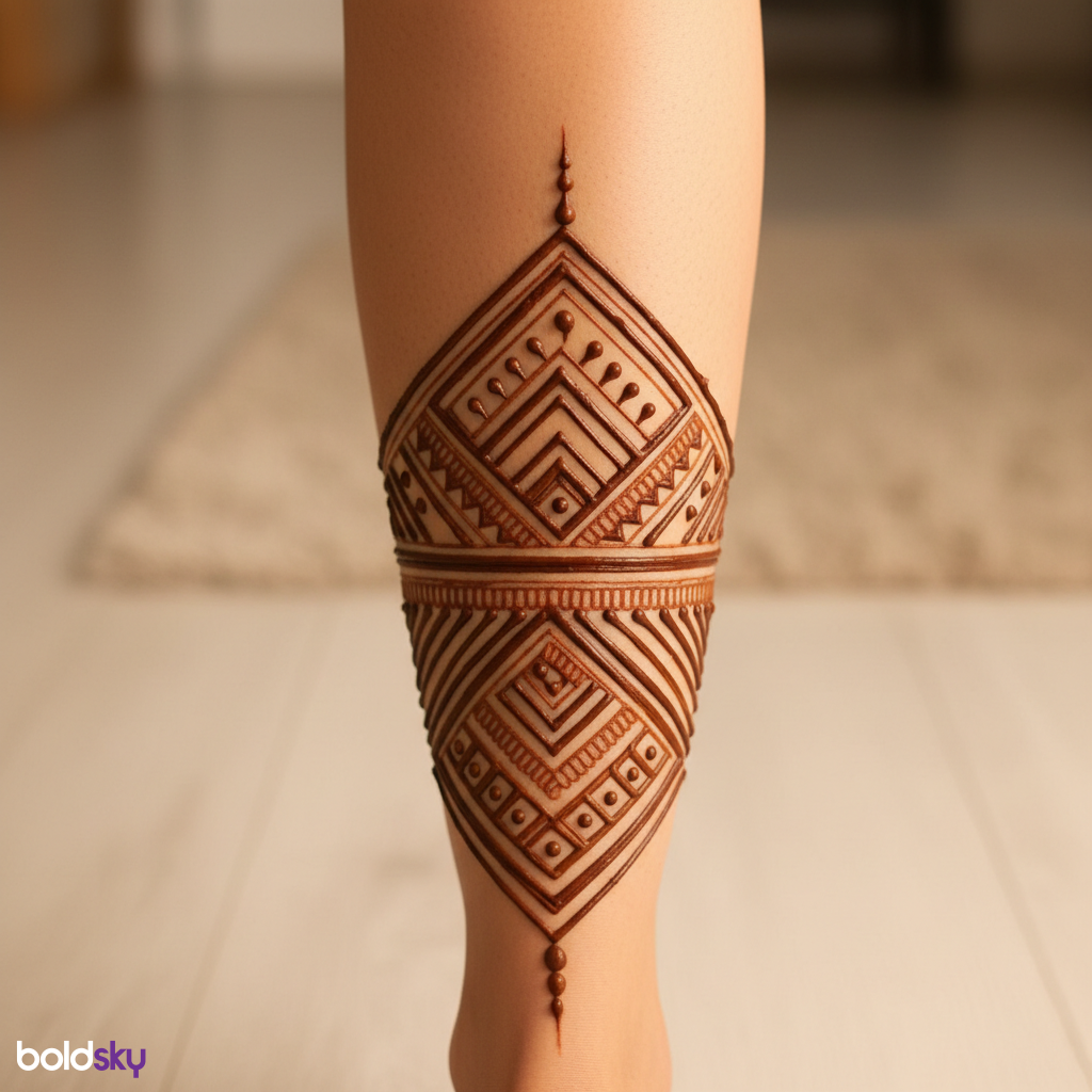 Left calf modern geometric mehndi band