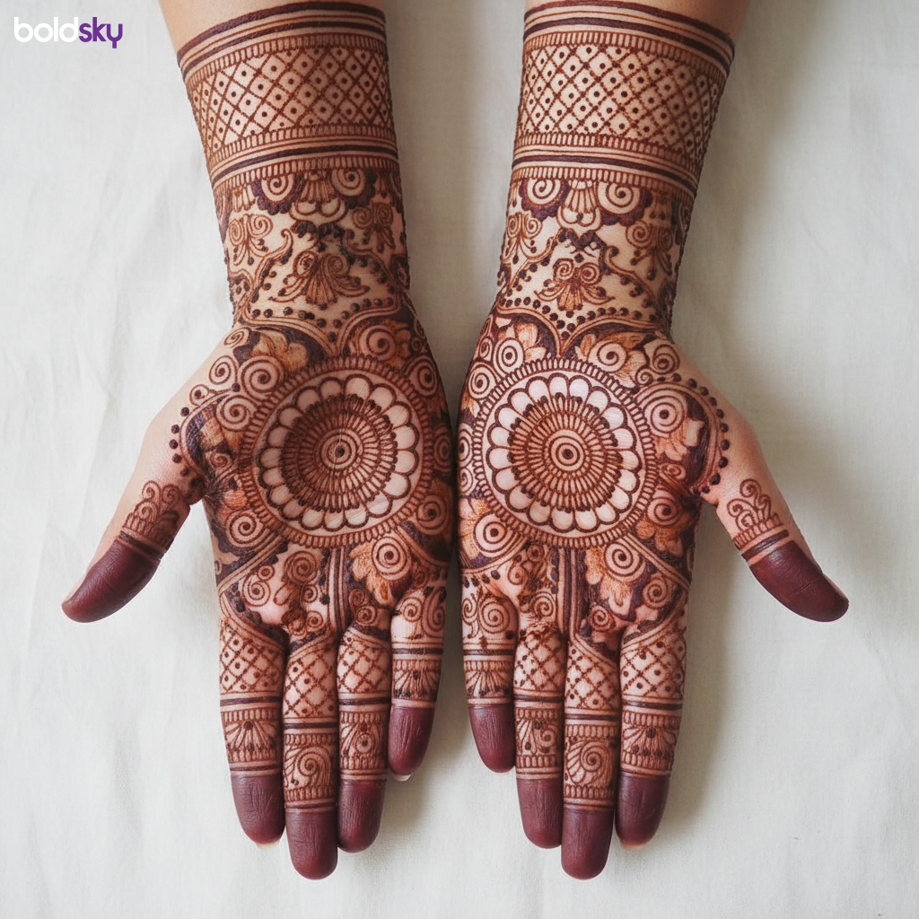 Both palms symmetrical mandala mehndi design