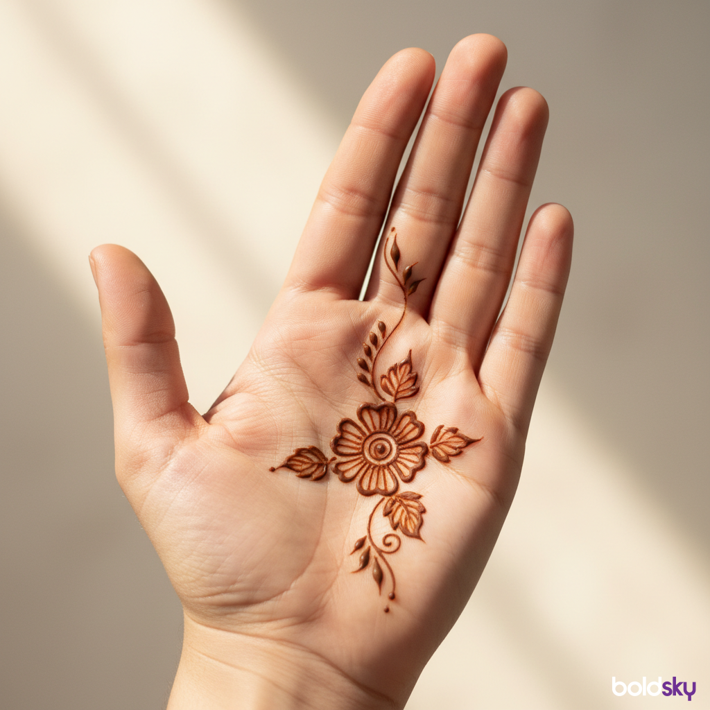 Left palm simple floral mehndi design