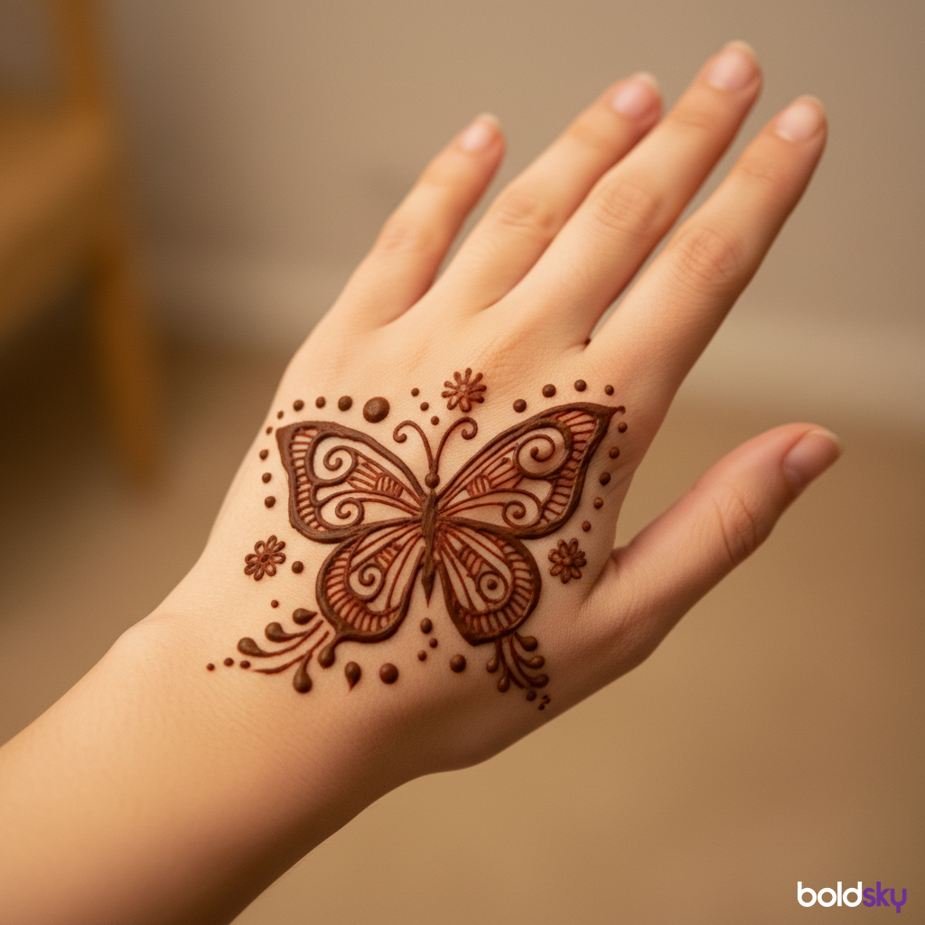 Left back hand butterfly mehndi design