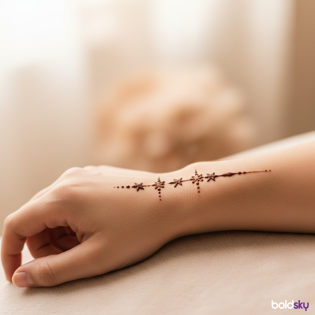 Right wrist star trail mehndi design