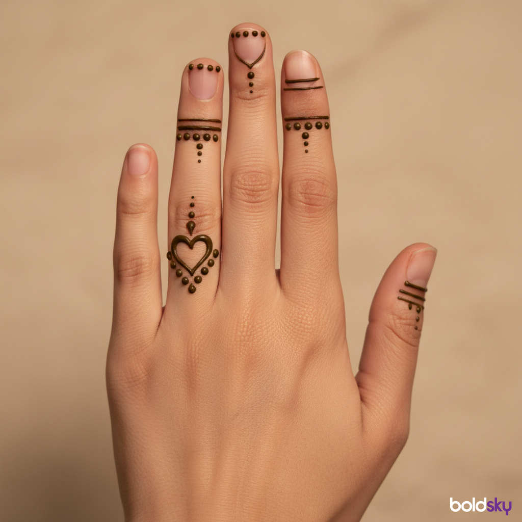 Left hand fingertips heart mehndi design