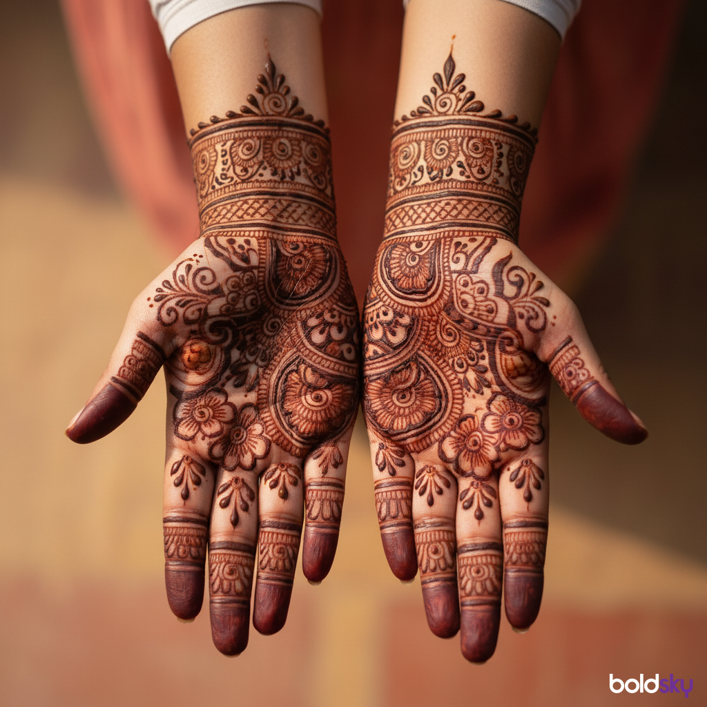 Both palms traditional Teej mehndi design