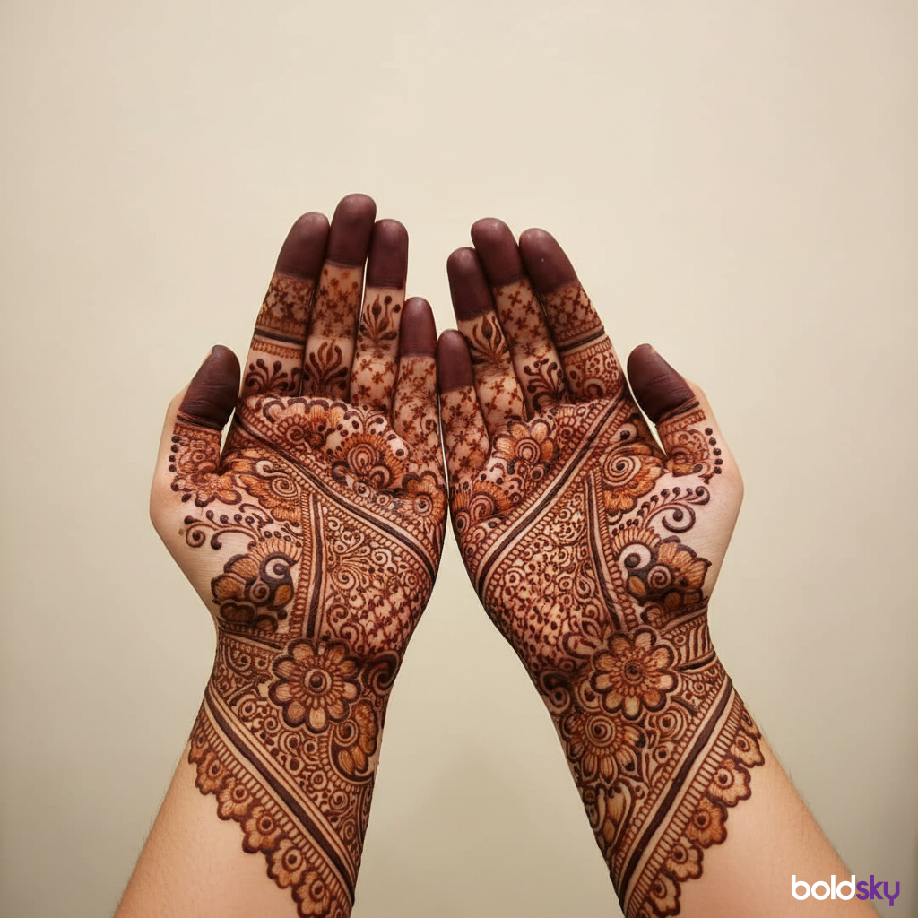 Front of hands contemporary Teej mehndi