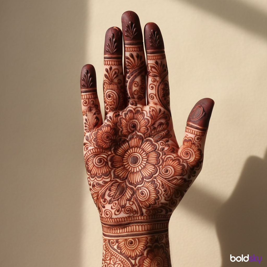 Right palm intricate floral mehndi