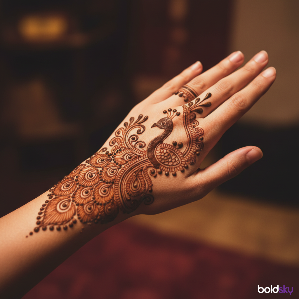 Left back hand peacock mehndi