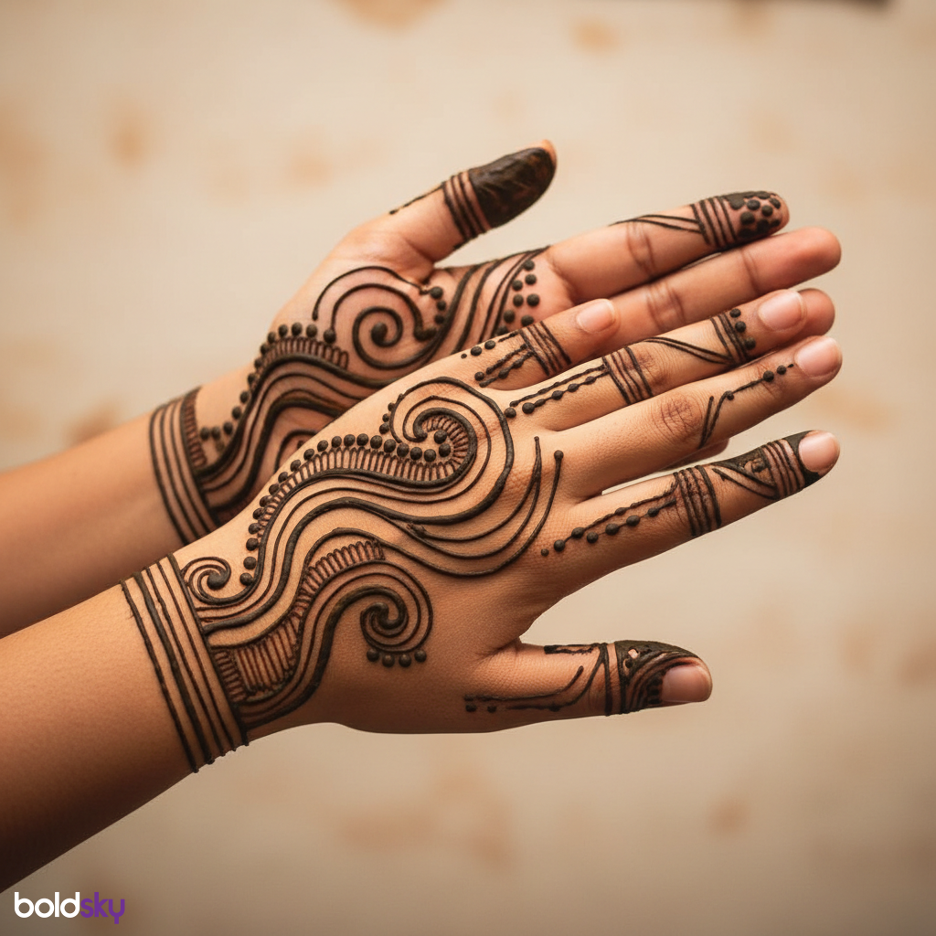 Both back hands modern abstract mehndi.