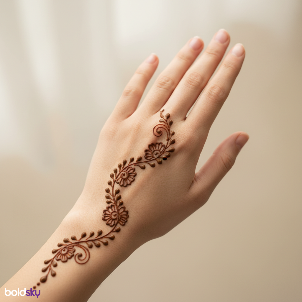 Back of left hand minimal floral mehndi