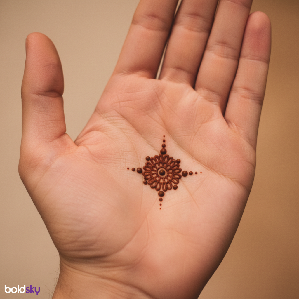 Front of left hand minimal mandala dot