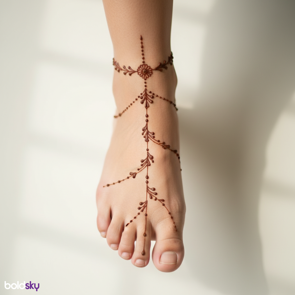 Right foot minimal ankle chain mehndi