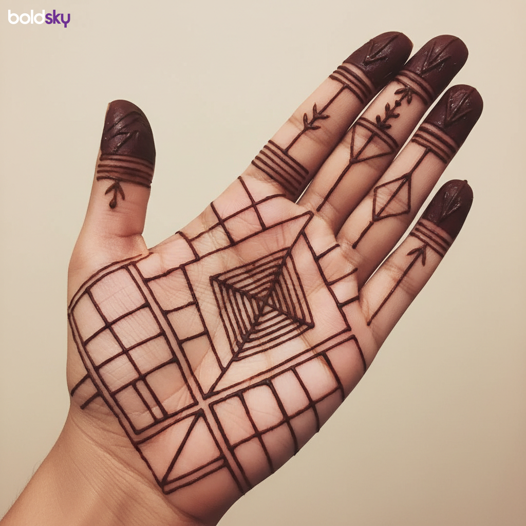 Left palm modern geometric mehndi