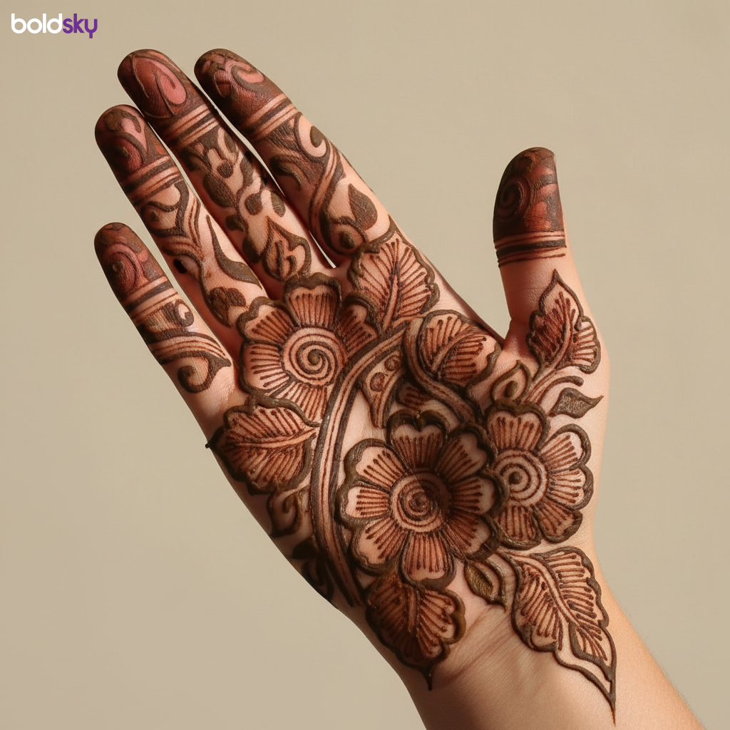 Right palm bold floral mehndi