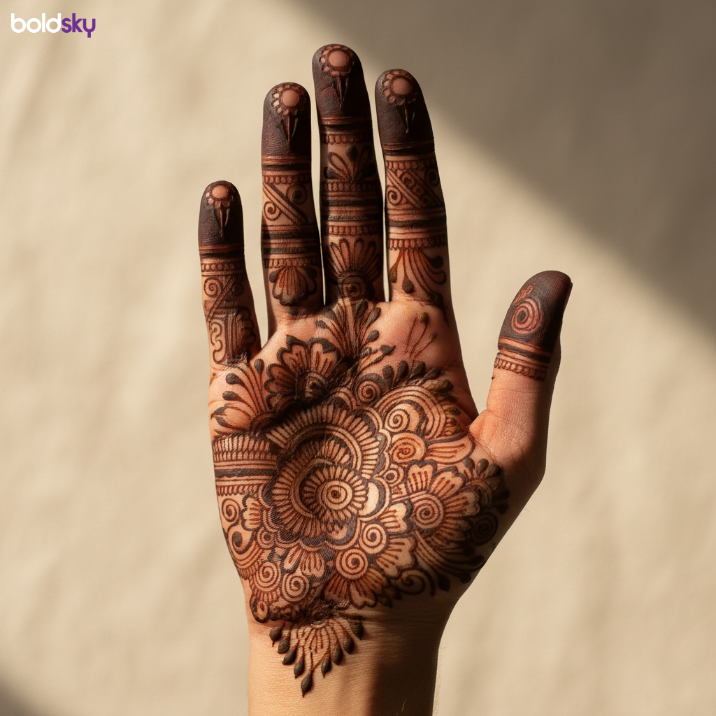 Right hand full palm traditional mehndi.