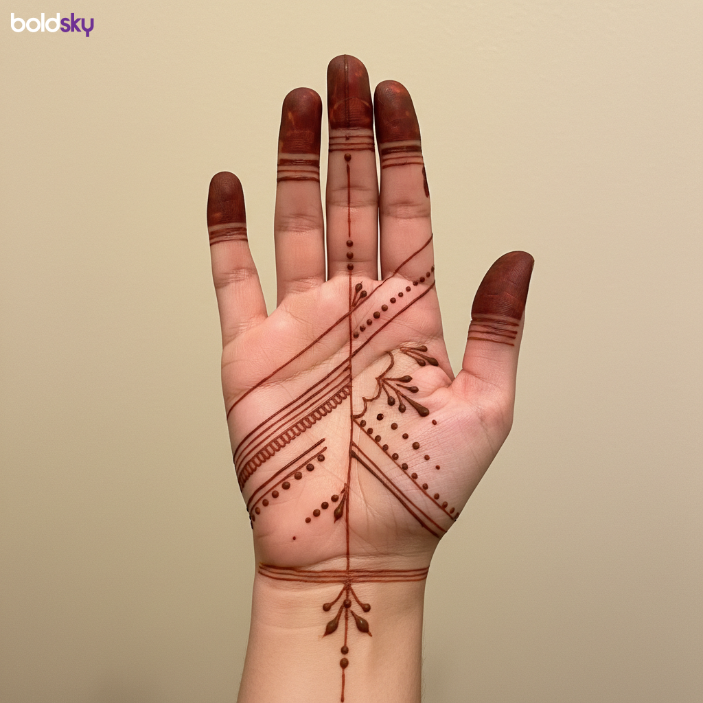 Right hand modern minimalist mehndi pattern.