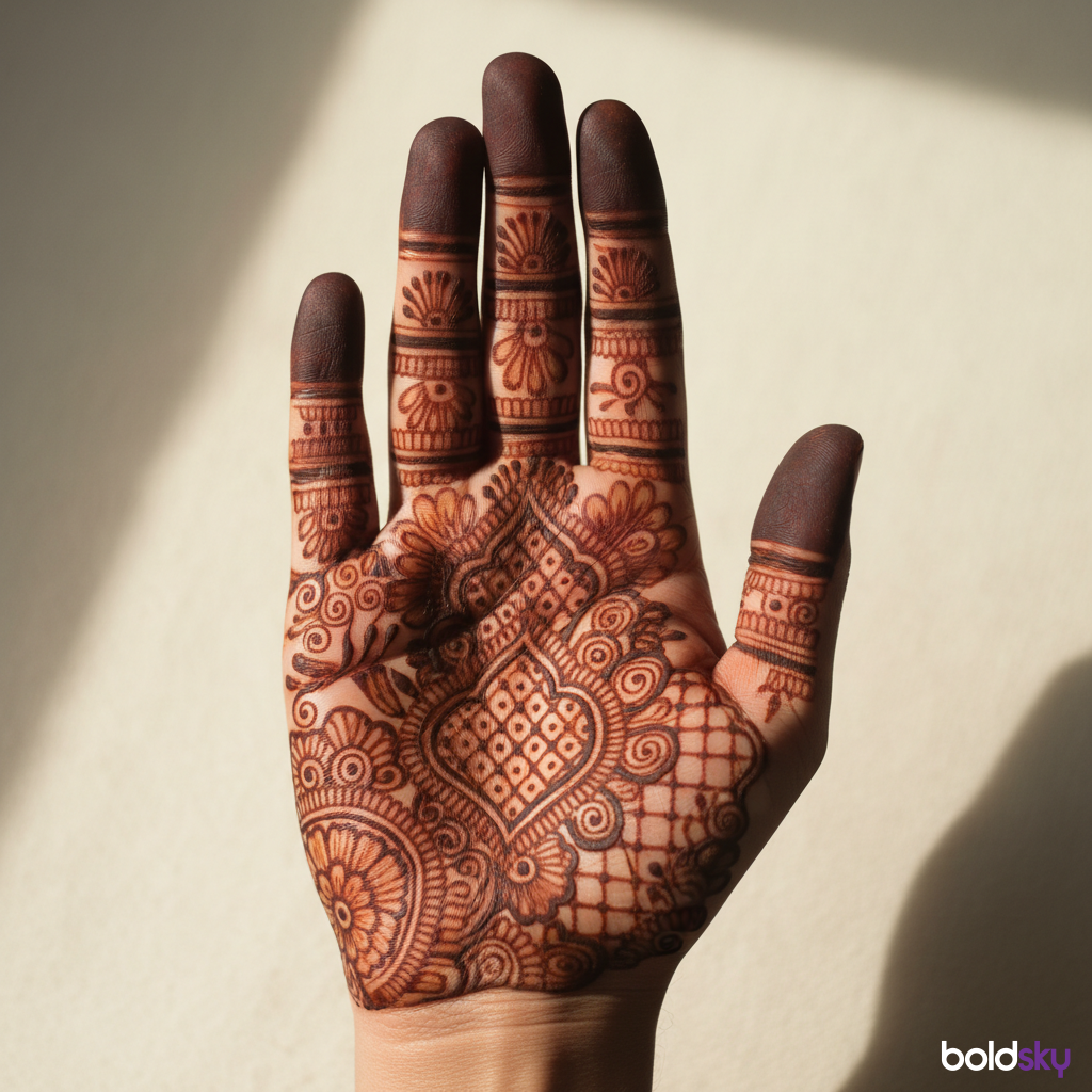 Right hand full palm traditional mehndi.