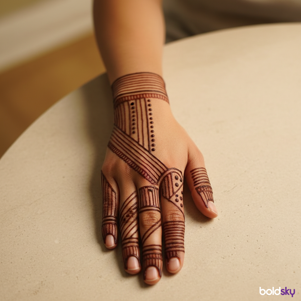 Right hand modern minimalist mehndi pattern.
