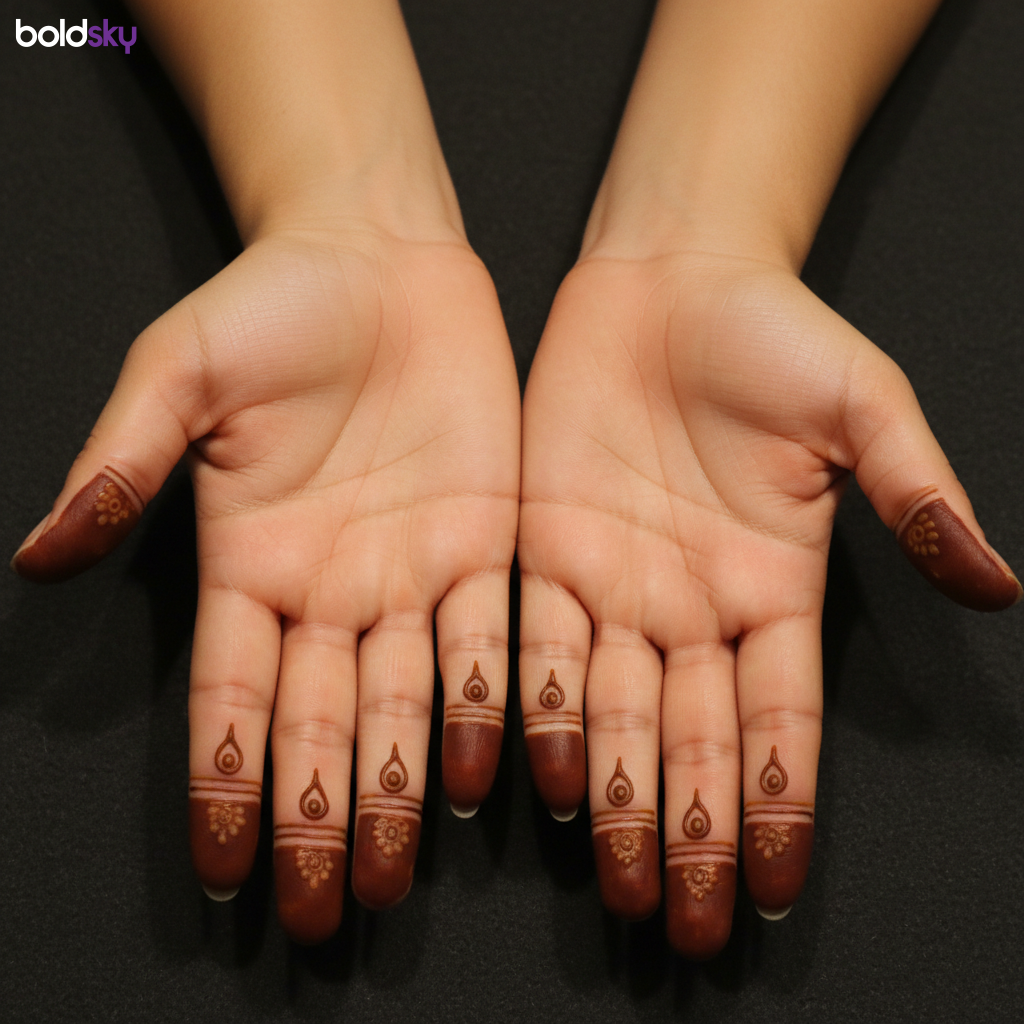 Both hands short fingertip mehndi design.