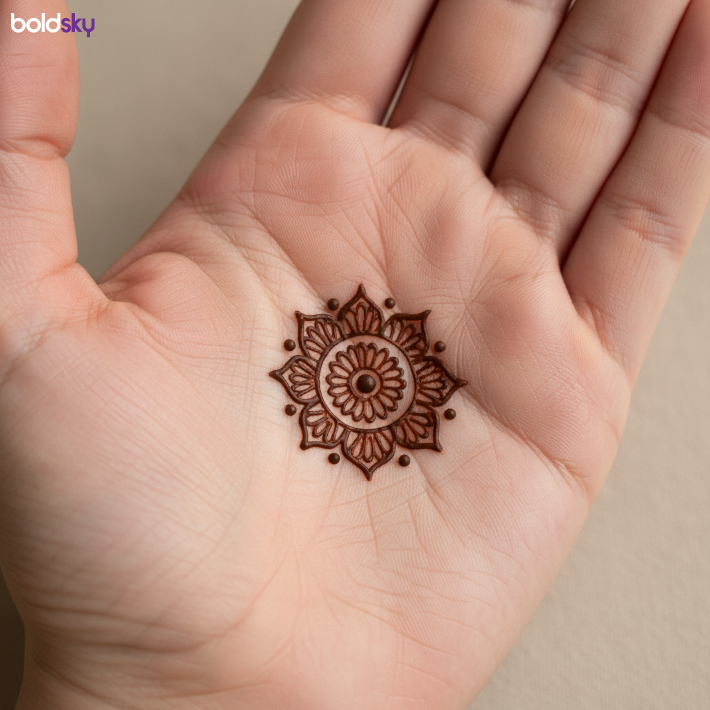 Left palm central mandala mehndi design