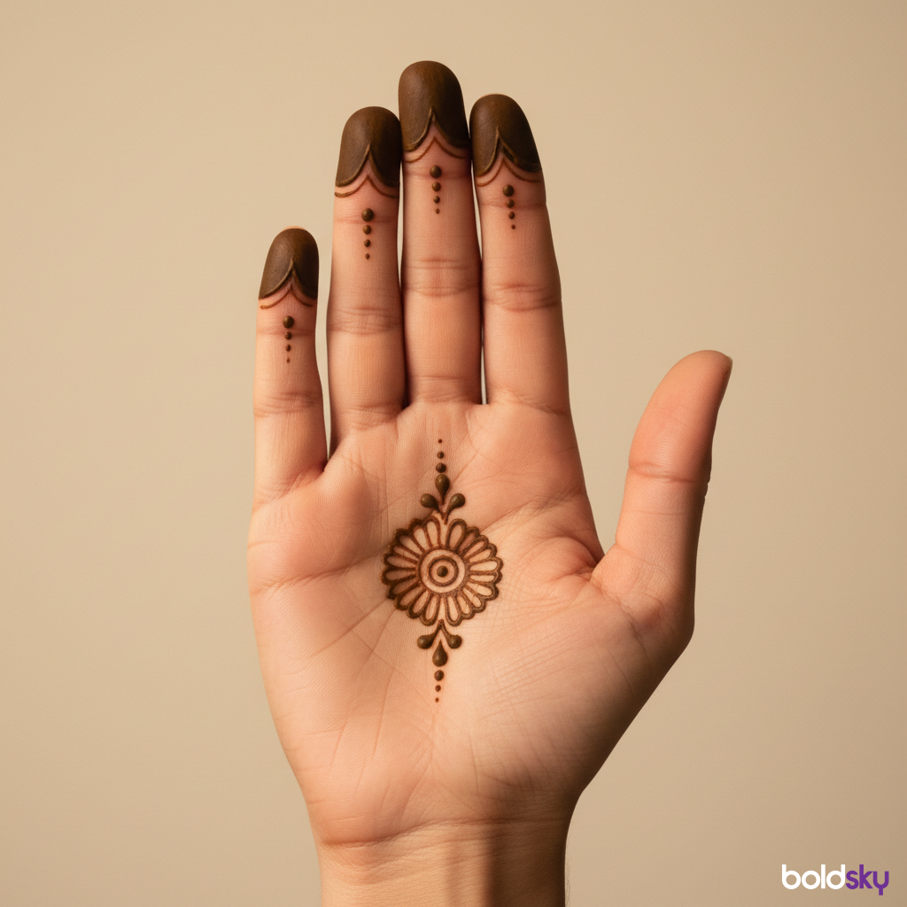 Palm central motif, simple fingertips.