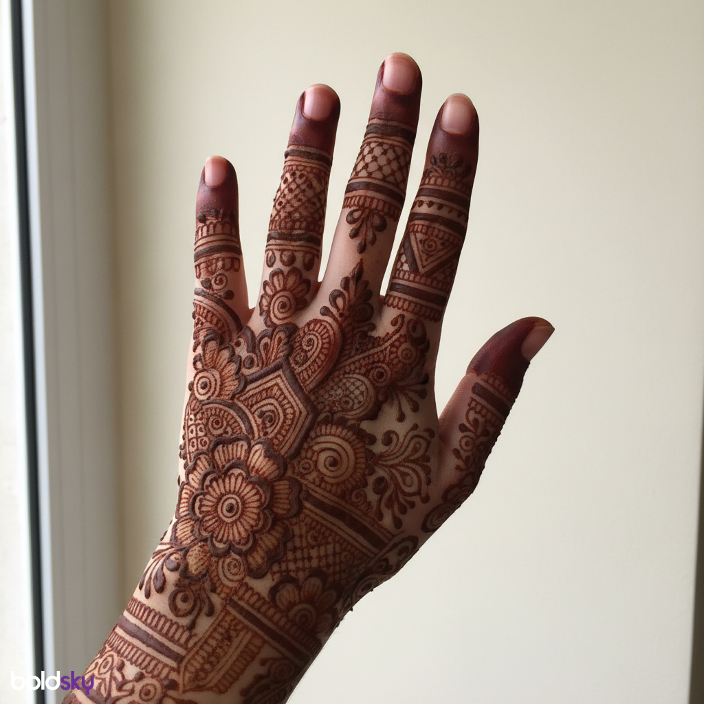 Left hand back finger mehndi design