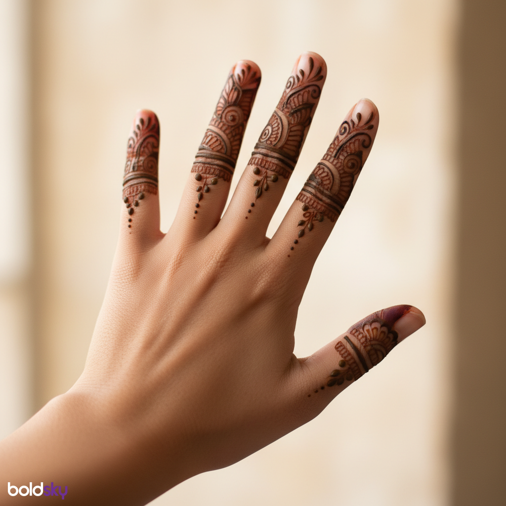 Left hand back finger mehndi detail