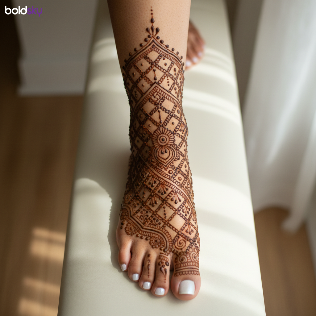 Full foot and shin jaali mehndi design