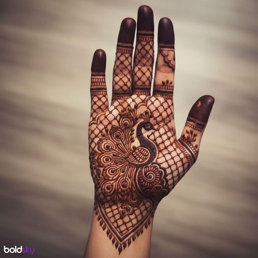 Right front hand peacock jaali mehndi
