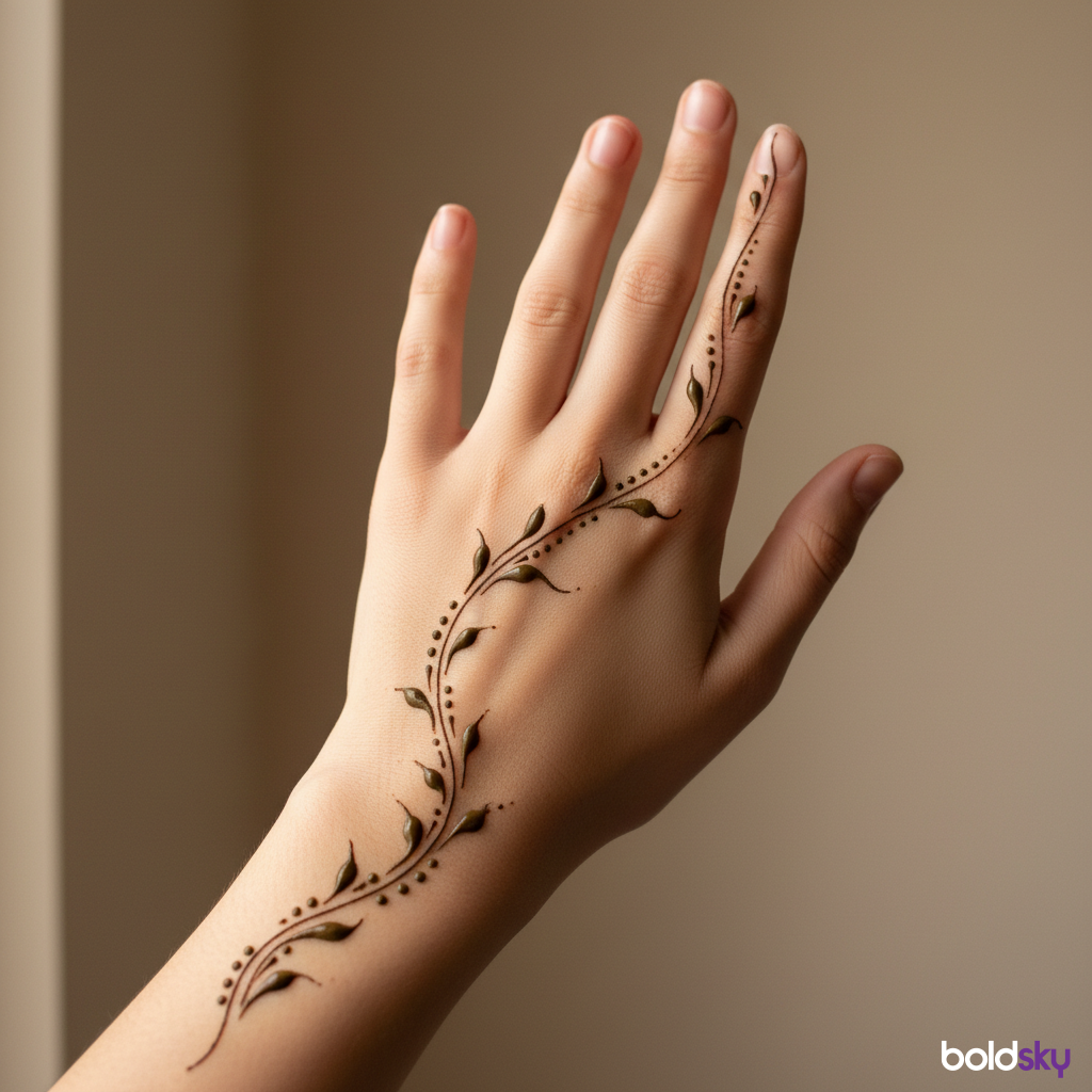 Left back hand minimalist vine mehndi