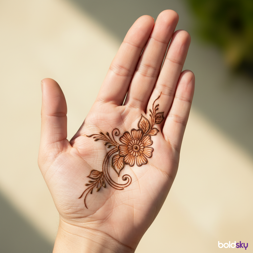 Left palm single floral mehndi